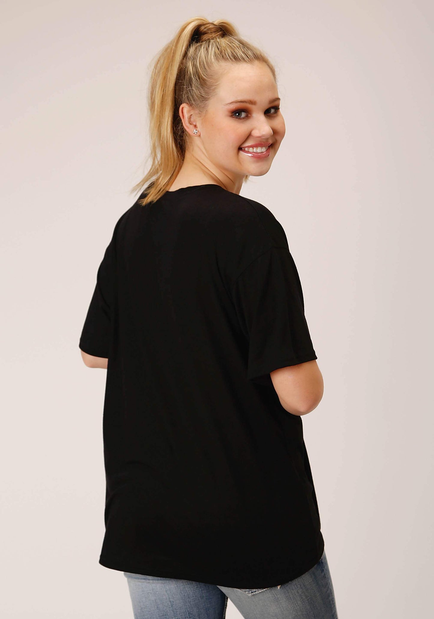 Roper Womens Short Sleeve Knit Solid Black Poly Rayon Short Sleeve Tee Top - Roper - Flyclothing LLC