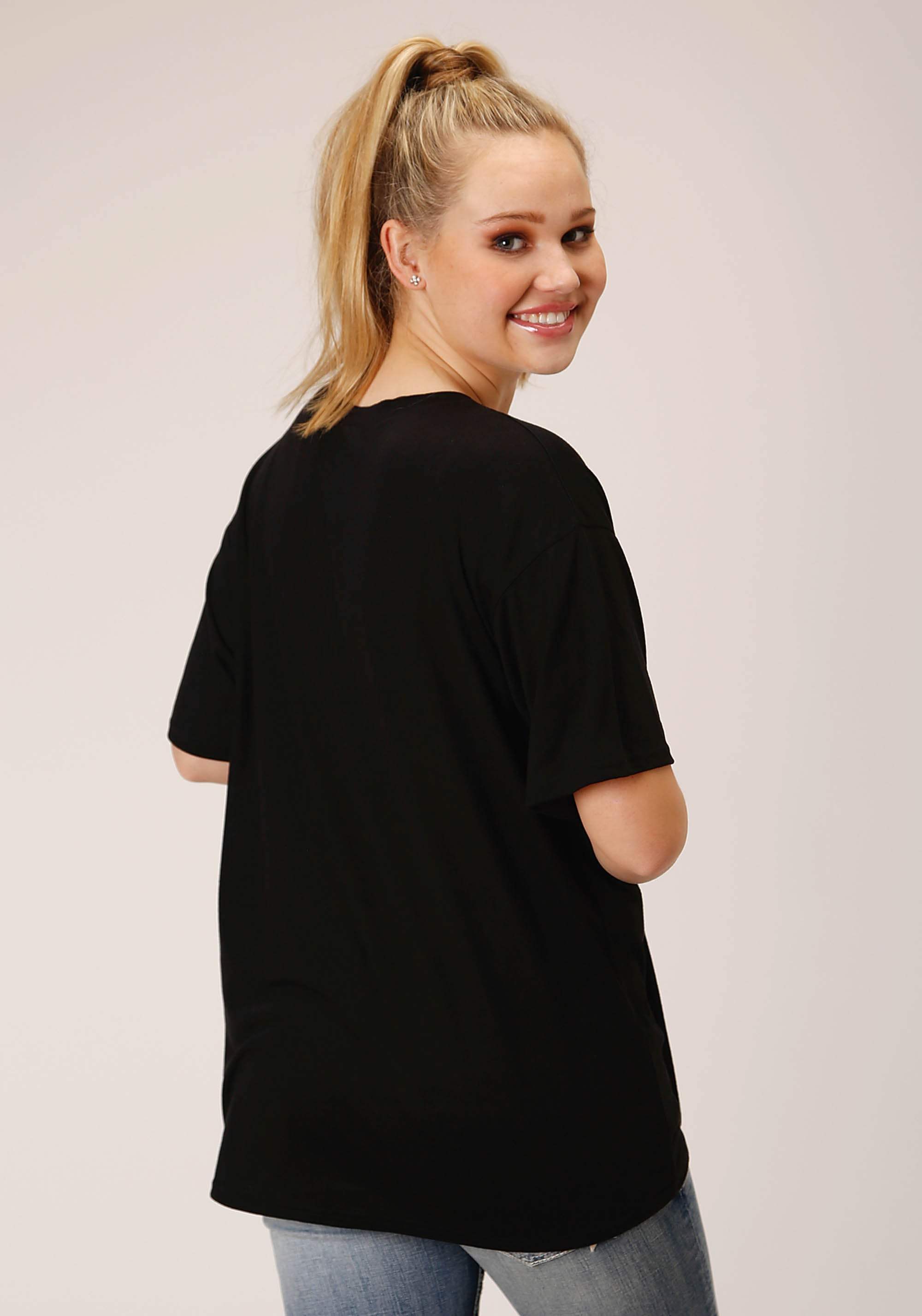 Roper Womens Short Sleeve Knit Solid Black Poly Rayon Short Sleeve Tee Top - Roper - Flyclothing LLC