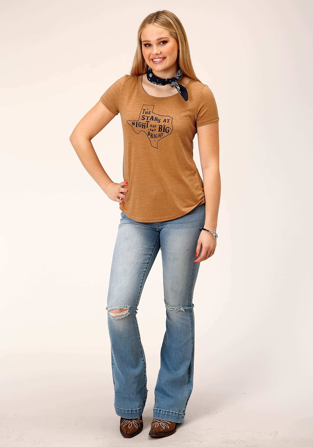 Roper Womens Short Sleeve Knit Tabacco Brown Poly Rayon Jersey Top Top - Roper - Flyclothing LLC