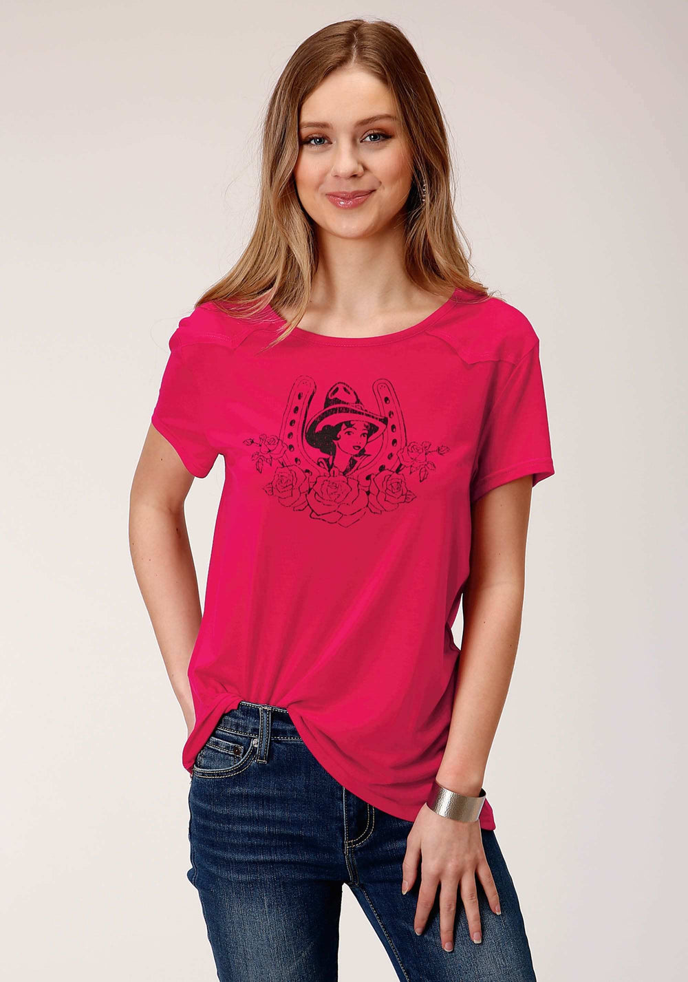 Roper Womens Short Sleeve Knit Poly Rayon Jersey Crew Neck Tee Top - Roper - Flyclothing LLC