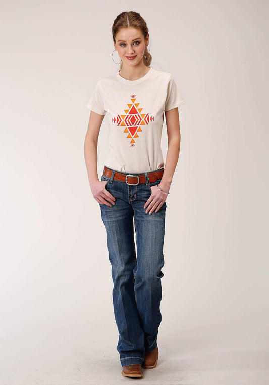 Roper Womens Aztec Screen Print Center Short Sleeve Knit Top - Roper - Flyclothing LLC