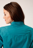 Roper Womens Long Sleeve Snap Solid Poplin Deep Teal Western Shirt - Roper