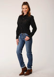 Roper Womens Long Sleeve Snap Solid Poplin Black Western Shirt - Roper