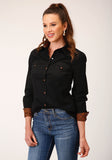 Roper Womens Long Sleeve Snap Solid Poplin Black Western Shirt - Roper