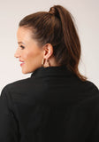 Roper Womens Long Sleeve Snap Solid Poplin Black Western Shirt - Roper