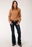 Roper Womens Long Sleeve Snap Solid Poplin Caramel Western Shirt - Roper
