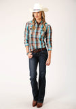 Roper Womens Long Sleeve Snap Desert Dobby Plaid Western Shirt - Roper