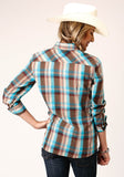 Roper Womens Long Sleeve Snap Desert Dobby Plaid Western Shirt - Roper