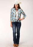Roper Womens Long Sleeve Snap Beach Dobby Western Shirt - Roper