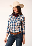 Roper Womens Long Sleeve Snap Denim Plaid Western Shirt - Roper