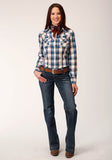 Roper Womens Long Sleeve Snap Denim Plaid Western Shirt - Roper