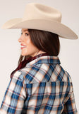 Roper Womens Long Sleeve Snap Denim Plaid Western Shirt - Roper