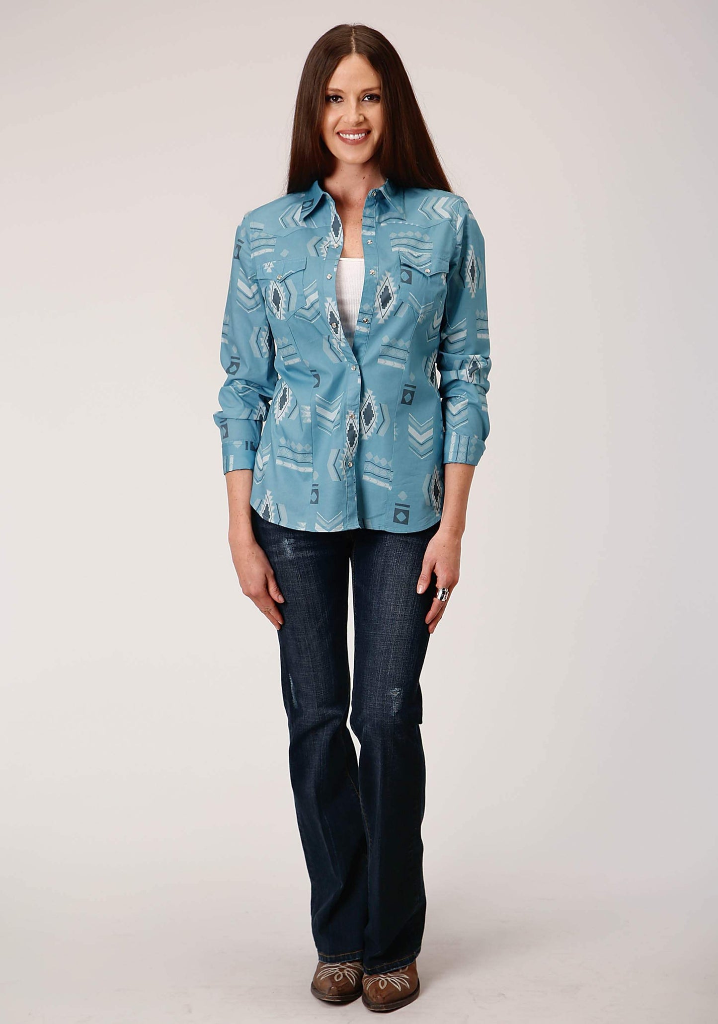 Roper Womens Long Sleeve Snap Aztec Mash Up Western Shirt - Roper - Flyclothing LLC