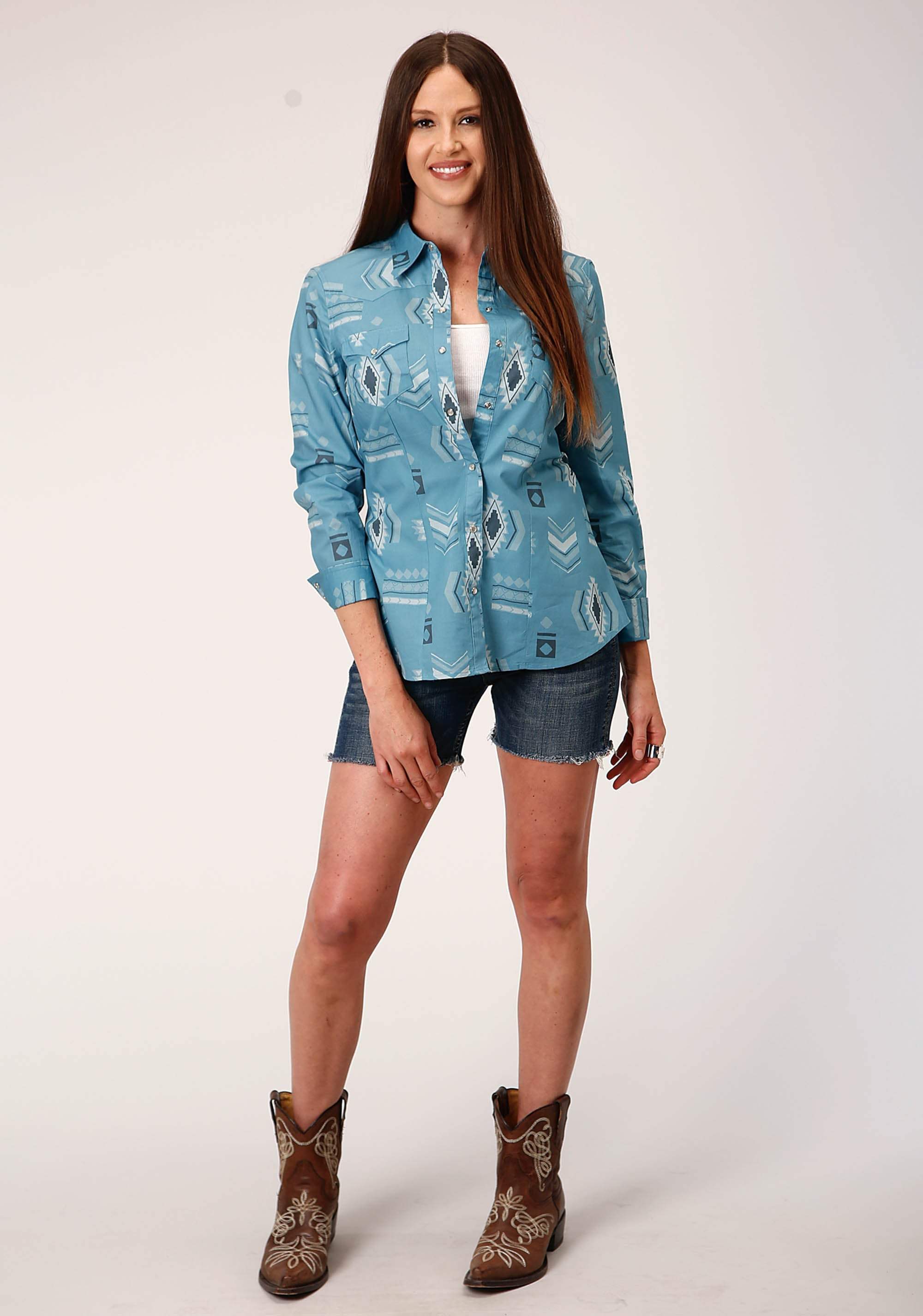 Roper Womens Long Sleeve Snap Aztec Mash Up Western Shirt - Roper - Flyclothing LLC