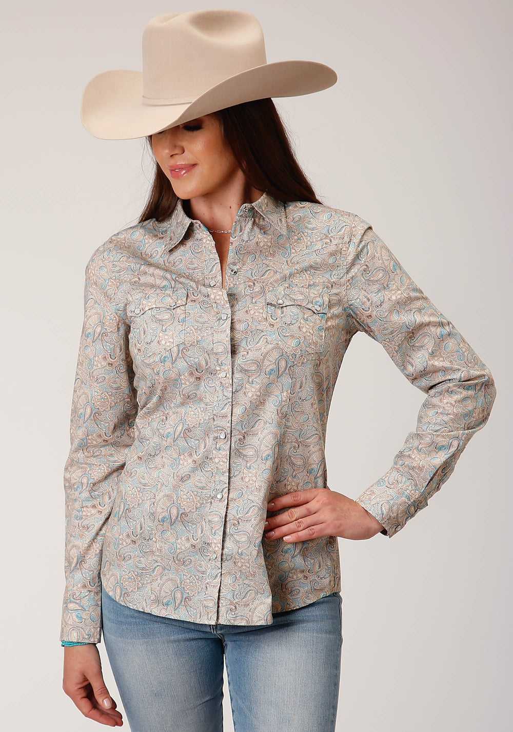 Roper Womens Long Sleeve Snap Dot Paisley Print Western Shirt - Roper