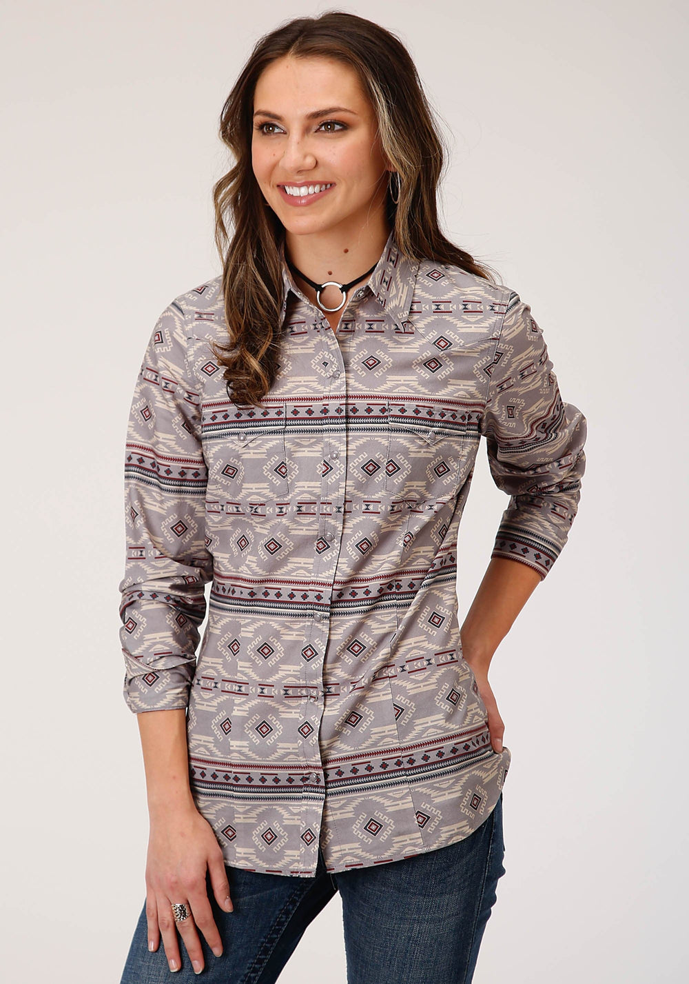 Roper Womens Long Sleeve Snap Blanket Aztec Print Western Shirt - Roper