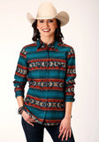 Roper Womens Long Sleeve Snap Ombre Aztec Horizontal Stripe Western Shirt - Roper