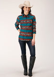Roper Womens Long Sleeve Snap Ombre Aztec Horizontal Stripe Western Shirt - Flyclothing LLC