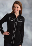 Roper Womens Black With Red White And Blue American Flag Skull Long Sleeve Western Snap Shirt - Roper