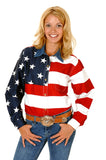 Roper Womens Red White And Blue Stars And Stripes Pieced American Flag Long Sleeve Western Snap Shirt - Roper