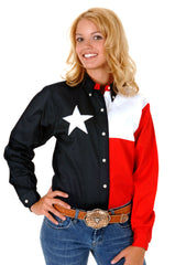 Roper Womens Red White And Blue Pieced Texas Flag Long Sleeve Western Snap Shirt