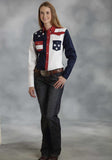 Roper Womens Red White And Blue Colorblocked Pieced Long Sleeve Western Snap Shirt - Roper