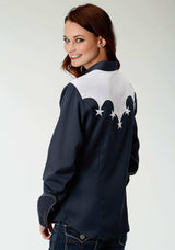 Roper Womens Blue With White Yokes And Stars Long Sleeve Western Snap Shirt - Roper - Flyclothing LLC