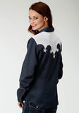 Roper Womens Blue With White Yokes And Stars Long Sleeve Western Snap Shirt - Roper