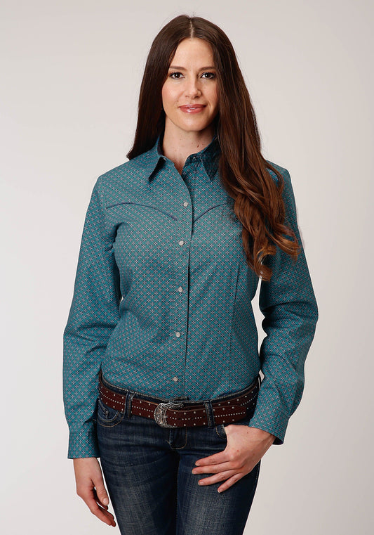 Roper Womens Long Sleeve Snap Circuit Foulard Western Shirt - Roper