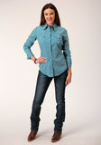 Roper Womens Long Sleeve Snap Diamond Print Turquoise Western Shirt - Roper