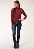 Roper Womens Long Sleeve Snap Black Fill Red Western Shirt - Roper
