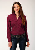 Roper Womens Long Sleeve Snap Black Fill Solid Wine Western Shirt - Roper