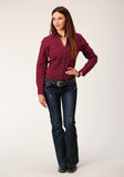 Roper Womens Long Sleeve Snap Black Fill Solid Wine Western Shirt - Roper