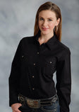Roper Womens Black Solid Long Sleeve Western Snap Shirt - Roper
