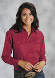 Roper Womens Red Solid Long Sleeve Western Snap Shirt - Roper