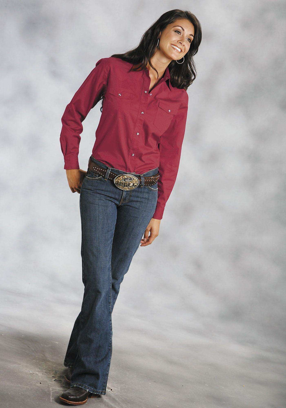 Roper Womens Red Solid Long Sleeve Western Snap Shirt - Roper - Flyclothing LLC