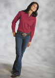 Roper Womens Red Solid Long Sleeve Western Snap Shirt - Roper