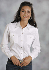Roper Womens White Solid Long Sleeve Western Snap Shirt - Roper - Flyclothing LLC