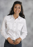 Roper Womens White Solid Long Sleeve Western Snap Shirt - Roper