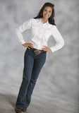 Roper Womens White Solid Long Sleeve Western Snap Shirt - Roper