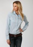 Roper Womens Long Sleeve Western Snap Shirt Instock Solid Poplin Solid Poplin Lt Blue - Roper