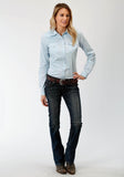 Roper Womens Long Sleeve Western Snap Shirt Instock Solid Poplin Solid Poplin Lt Blue - Roper