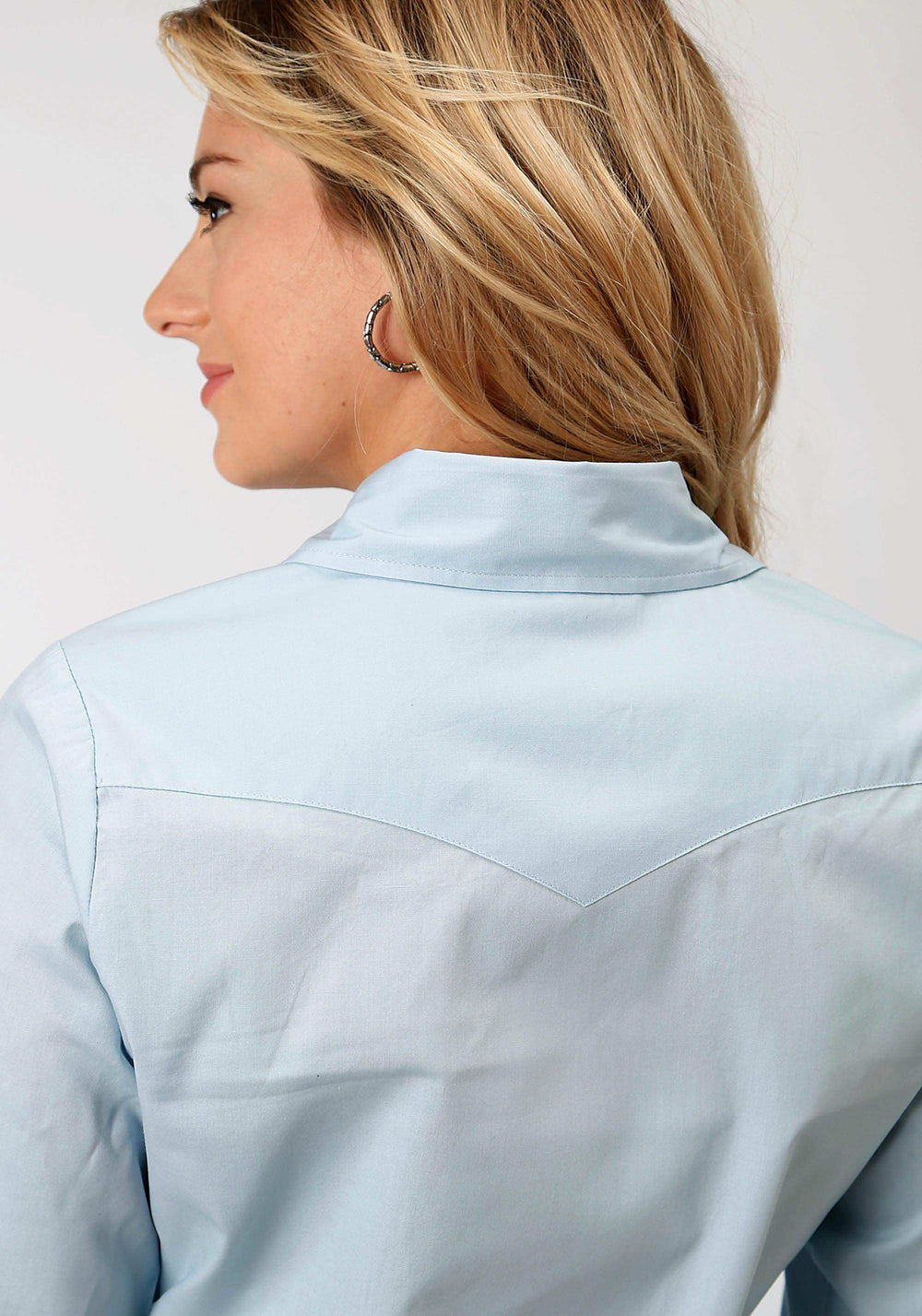 Roper Womens Long Sleeve Western Snap Shirt Instock Solid Poplin Solid Poplin Lt Blue - Roper - Flyclothing LLC
