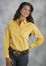 Roper Womens Yellow Solid Long Sleeve Western Snap Shirt - Roper - Flyclothing LLC