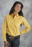 Roper Womens Yellow Solid Long Sleeve Western Snap Shirt - Roper