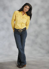 Roper Womens Yellow Solid Long Sleeve Western Snap Shirt - Roper - Flyclothing LLC