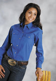 Roper Womens Blue Solid Long Sleeve Western Snap Shirt - Roper