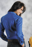 Roper Womens Blue Solid Long Sleeve Western Snap Shirt - Roper