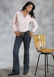 Roper Womens Pink Solid Long Sleeve Western Snap Shirt - Roper