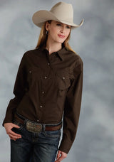 Roper Womens Brown Solid Long Sleeve Western Snap Shirt - Roper - Flyclothing LLC